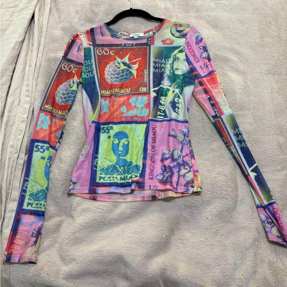Miaou Multicolor Graphic Mesh Top